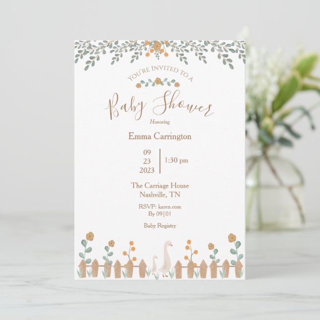 Invitation Baby shower Aquarelle Floral Script (Debout devant)