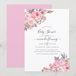 Invitation Baby shower aquarelle florale rose