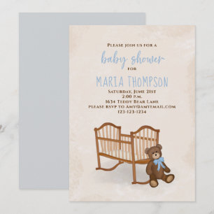 Invitation Baby shower Aquarelle garçon Rustique farci animal