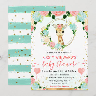 Invitation Baby Shower Aquarelle Girafe Mignonne de la Jungle