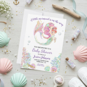Invitation  Baby Shower Aquarelle La Petite Sirène 