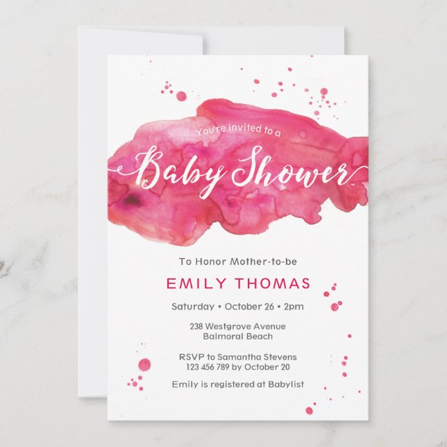 Invitation baby shower | aquarelle rose (Devant)