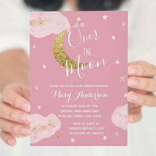 Invitation Baby shower Aquarelle rose et étoiles