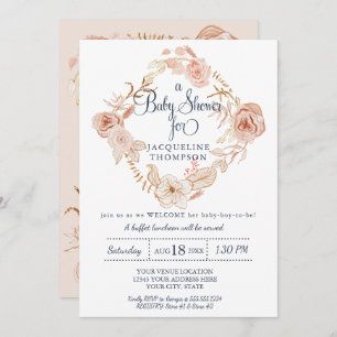 Invitation Baby shower Aquarelle rose pâle Verdure florale