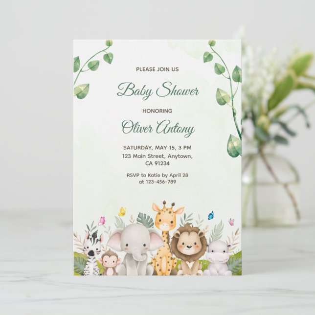 Invitation Baby shower Aquarelle verte et blanche (Debout devant)