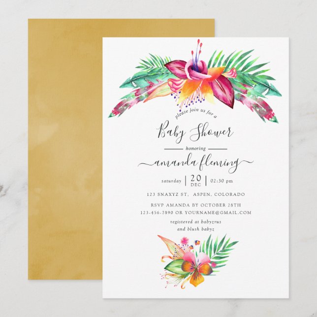 Invitation Baby shower aquatique Tropical Summer Beach (Devant / Derrière)