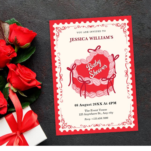 Invitation Baby shower arc-arc à coeur rouge mignon (Créateur téléchargé)