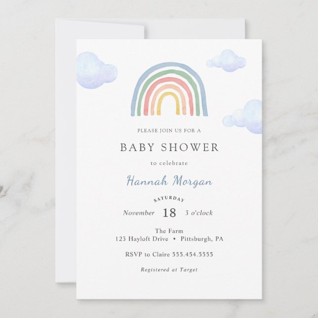 Invitation Baby shower arc-en-ciel (Devant)