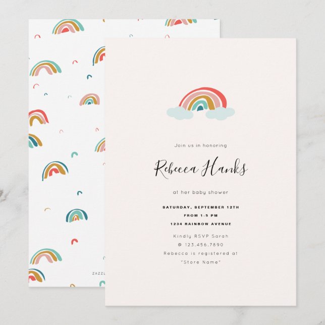 Invitation Baby shower arc-en-ciel (Devant / Derrière)