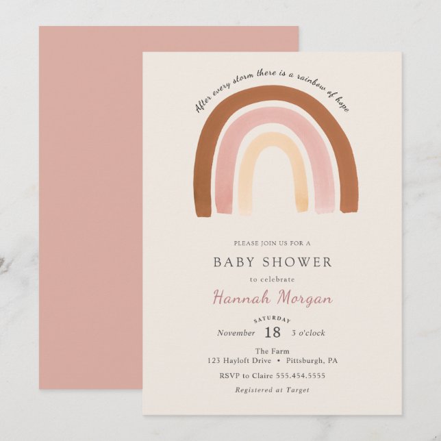 Invitation Baby shower arc-en-ciel (Devant / Derrière)