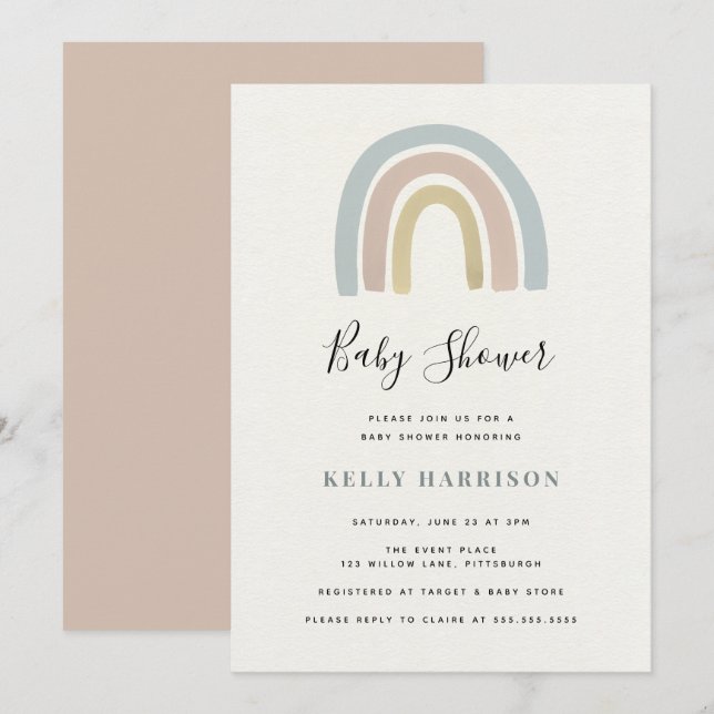 Invitation Baby shower arc-en-ciel (Devant / Derrière)