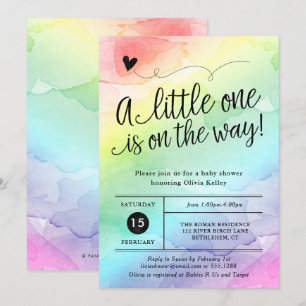 Invitation Baby shower arc-en-ciel, aquarelle neutre pour le 