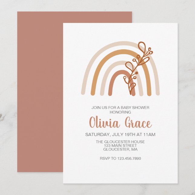 Invitation Baby shower arc-en-ciel Boho (Devant / Derrière)