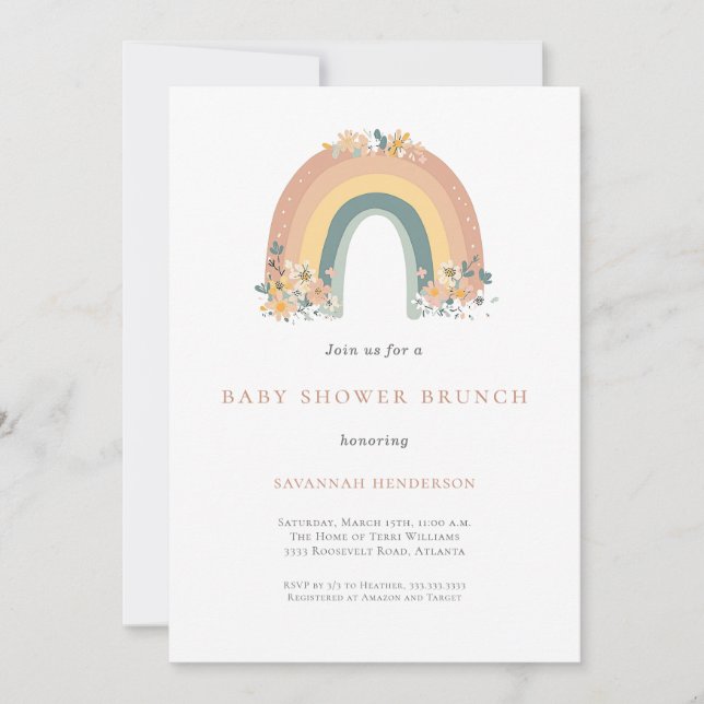 Invitation Baby shower arc-en-ciel Boho (Devant)