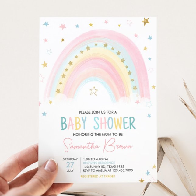 Invitation Baby shower arc-en-ciel Boho (Pink Rainbow Baby Shower Invitation)