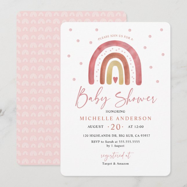 Invitation Baby shower arc-en-ciel Boho (Devant / Derrière)