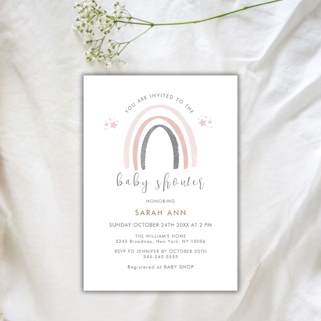 Invitation Baby shower arc-en-ciel Boho neutre pour les femme (Gender Neutral Watercolor Boho Rainbow Baby Shower Invitation)