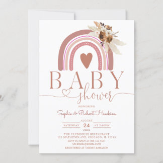 Invitation Baby shower arc-en-ciel Boho Pampas Grass