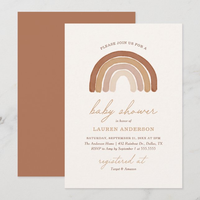 Invitation Baby shower arc-en-ciel Boho Terracotta (Devant / Derrière)