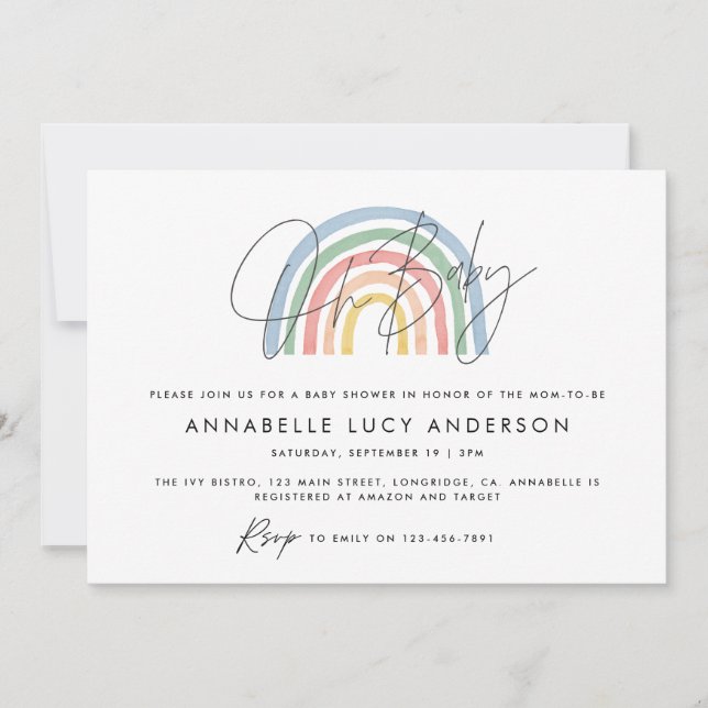 Invitation baby shower arc-en-ciel d'aquarelle mignon (Devant)