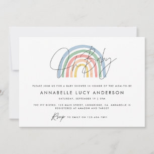 Invitation baby shower arc-en-ciel d'aquarelle mignon