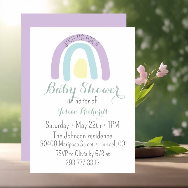 Invitation Baby shower arc-en-ciel de lilas mint d'aquarelle (Créateur téléchargé)