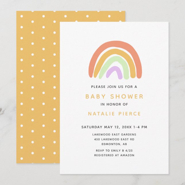 Invitation Baby shower Arc-en-ciel élégant Simple Jaune (Devant / Derrière)