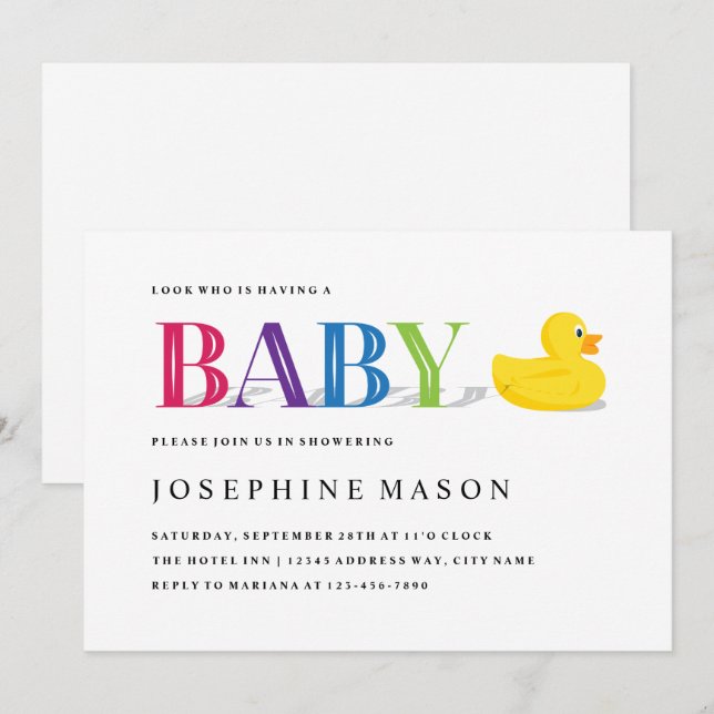 Invitation Baby shower Arc-en-ciel en caoutchouc sophistiqué (Devant / Derrière)