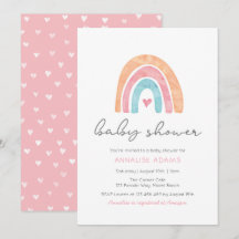 Invitation Baby shower arc-en-ciel et coeurs