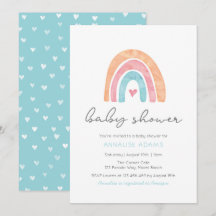 Invitation Baby shower arc-en-ciel et coeurs