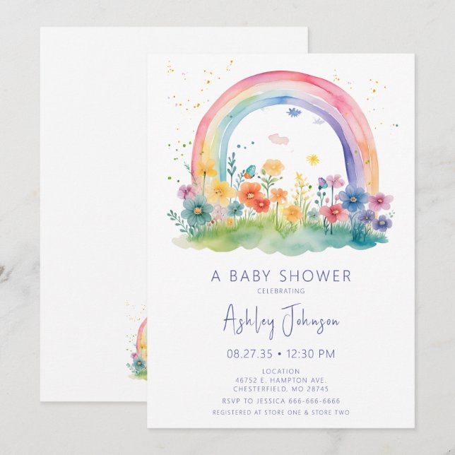 Invitation Baby shower arc-en-ciel Fleur sauvage Boho (Devant / Derrière)
