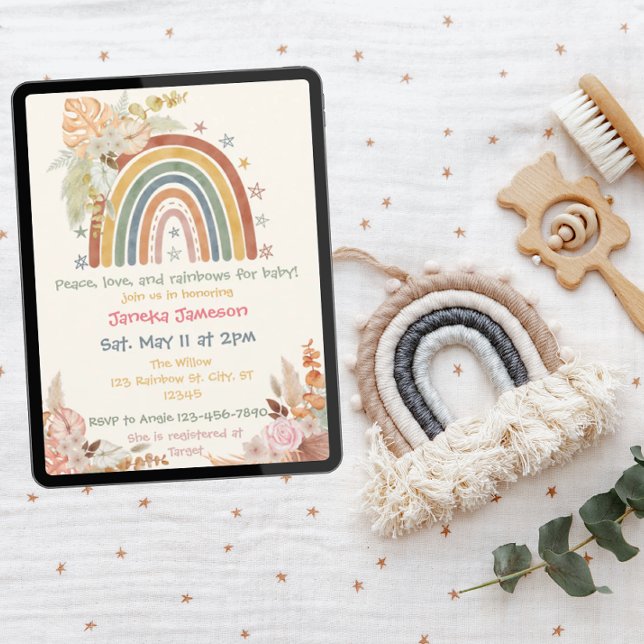Invitation Baby shower arc-en-ciel floral Boho (Créateur téléchargé)