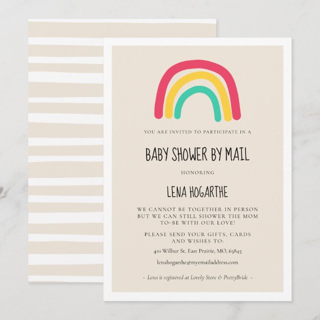 Invitation Baby shower arc-en-ciel mignon par courrier (Devant / Derrière)