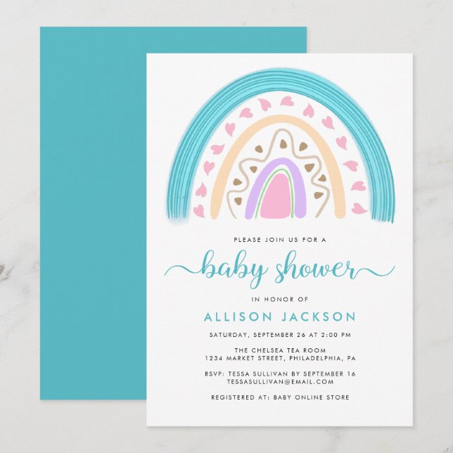 Invitation Baby shower arc-en-ciel moderne (Devant / Derrière)
