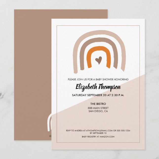 Invitation Baby shower Arc-en-ciel moderne neutre pour les fe (Devant / Derrière)