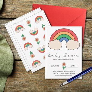 Invitation Baby shower arc-en-ciel, non sexiste