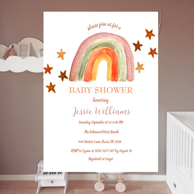 Invitation Baby shower arc-en-ciel Orange Terracotta Boho (Créateur téléchargé)