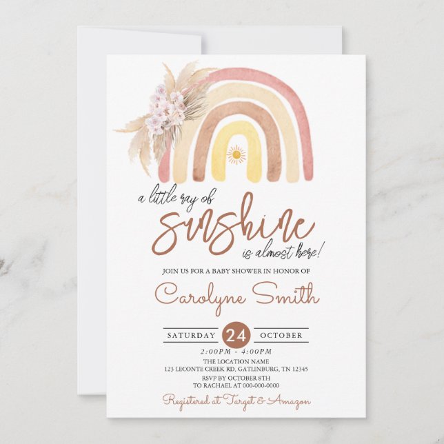 Invitation Baby shower arc-en-ciel Pampas Grass Boho (Devant)