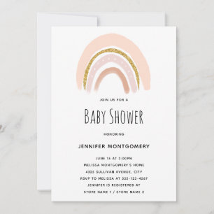 Invitation Baby shower arc-en-ciel Pastel Pink & Faux Parties
