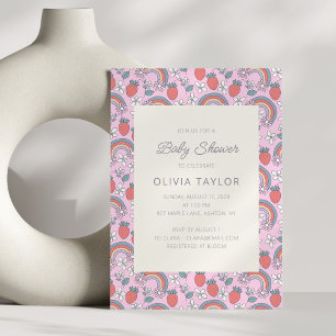Invitation Baby Shower Arc-en-Ciel Rétro Fille Rose