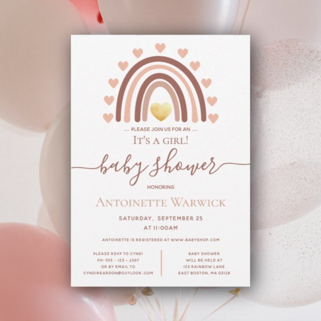 Invitation Baby shower arc-en-ciel rose (Créateur téléchargé)