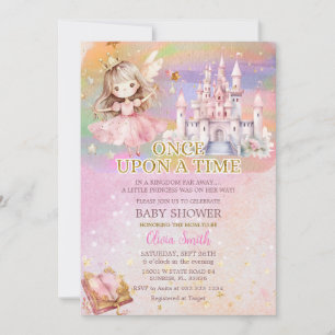 Invitation Baby shower arc-en-ciel rose pâle Princess Girl