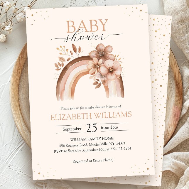 Invitation Baby shower arc-en-ciel rustique neutre Boho aquar (Créateur téléchargé)
