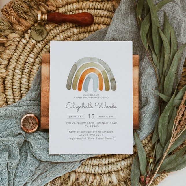 Invitation Baby shower arc-en-ciel Sage Green Earth Tone (Créateur téléchargé)