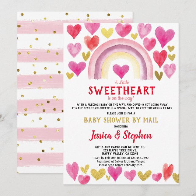 Invitation Baby shower Arc-en-ciel Sweethee par aquarelle (Devant / Derrière)