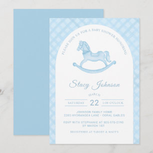 Invitation Baby shower Arched Blue Rocking Cheval Boy Invitat