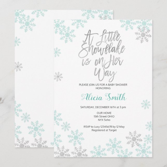 Invitation Baby shower argenté en bon état de fille du pays (Devant / Derrière)