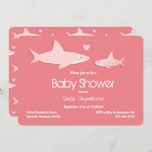 Invitation Baby shower Arrière - plan rose uni aux requins mi