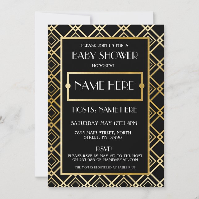 Invitation Baby shower Art déco 1920's Gold Mom Party Invitat (Devant)