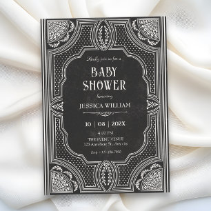 Invitation Baby shower art déco vintage noir